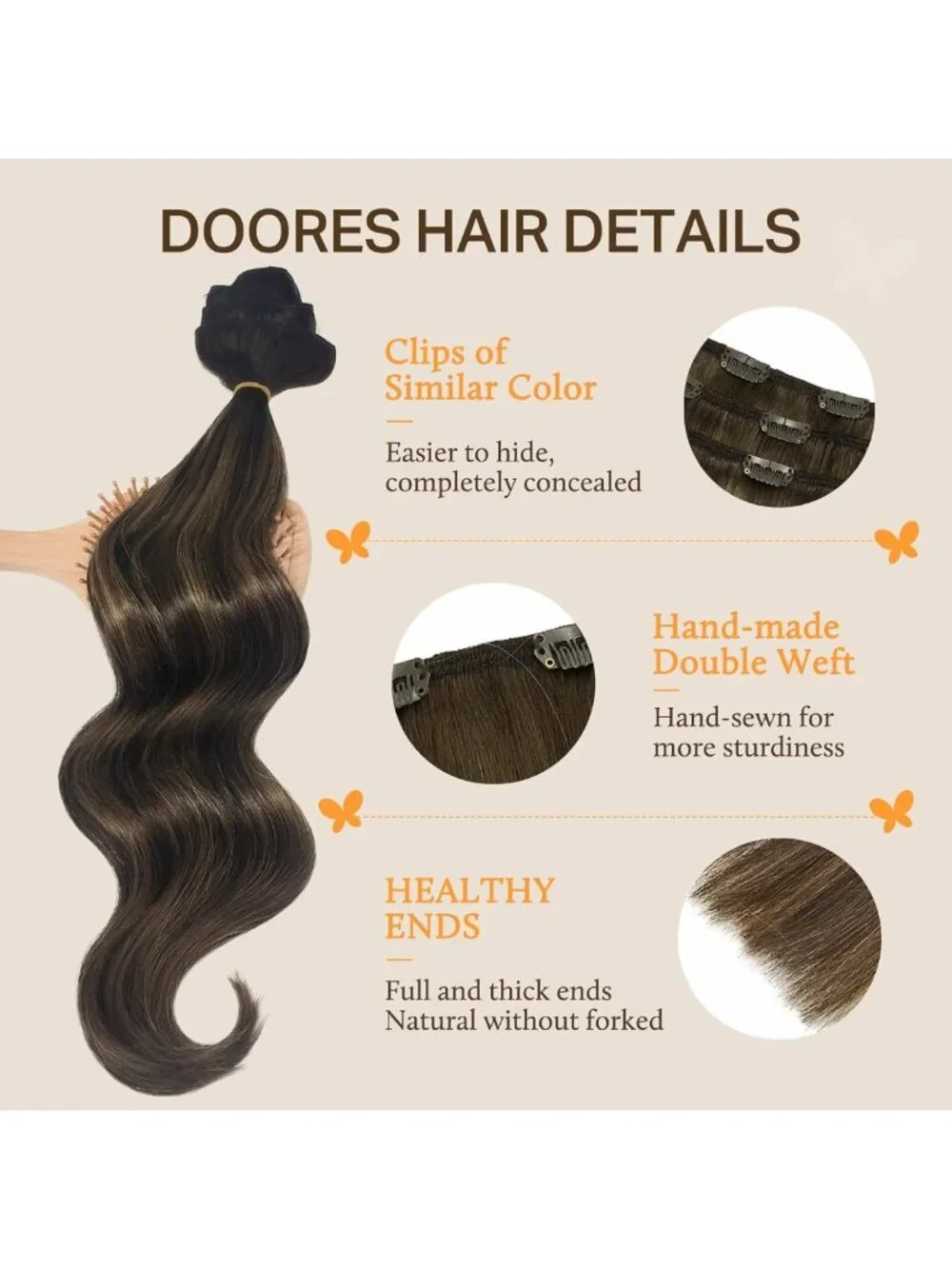 Clip-In Human Hair Extensions for Quick 5-Minute Installation, Natural Look
